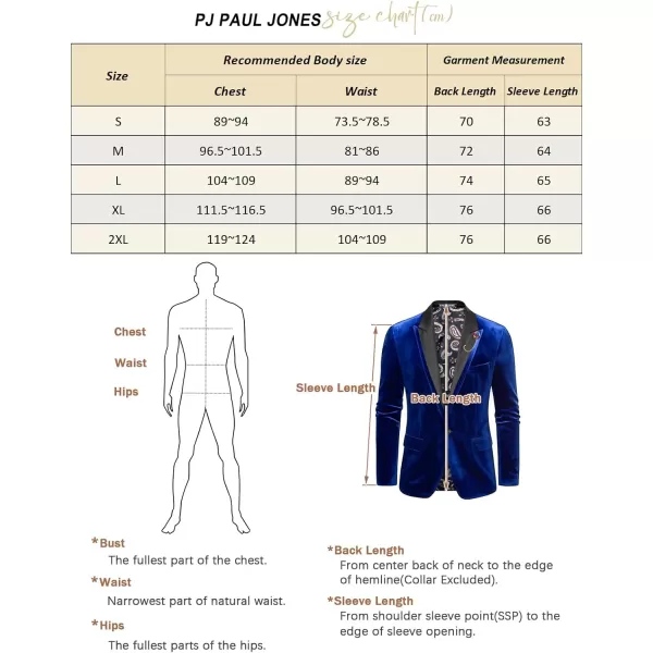 PJ PAUL JONES Men's Blazer Velvet One Button Sports Coat Party Wedding Suit Jacket