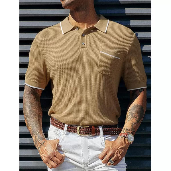 PJ PAUL JONES Men's Hollow Texture Knit Polo Shirts Breathable Contrast Shirt Lightweight Golf Shirts with Pocket