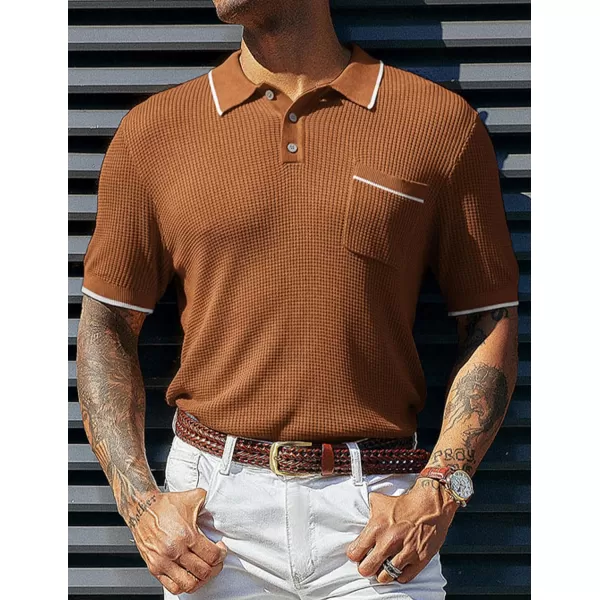 PJ PAUL JONES Men's Hollow Texture Knit Polo Shirts Breathable Contrast Shirt Lightweight Golf Shirts with Pocket