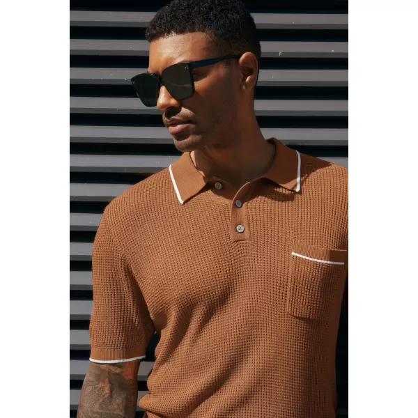 PJ PAUL JONES Men's Hollow Texture Knit Polo Shirts Breathable Contrast Shirt Lightweight Golf Shirts with Pocket