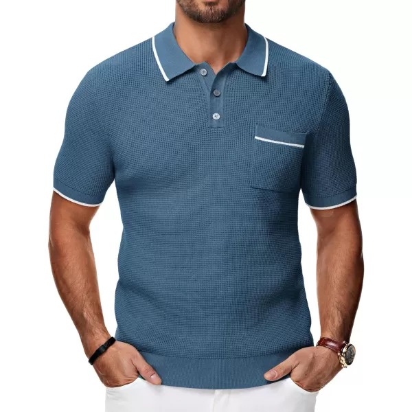 PJ PAUL JONES Men's Hollow Texture Knit Polo Shirts Breathable Contrast Shirt Lightweight Golf Shirts with Pocket