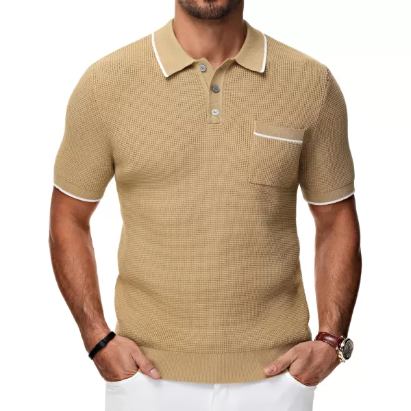 PJ PAUL JONES Men's Hollow Texture Knit Polo Shirts Breathable Contrast Shirt Lightweight Golf Shirts with Pocket
