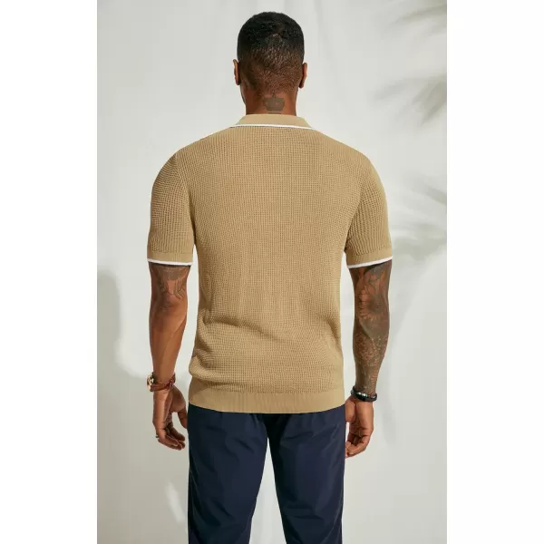 PJ PAUL JONES Men's Hollow Texture Knit Polo Shirts Breathable Contrast Shirt Lightweight Golf Shirts with Pocket