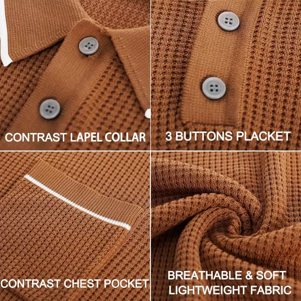 PJ PAUL JONES Men's Hollow Texture Knit Polo Shirts Breathable Contrast Shirt Lightweight Golf Shirts with Pocket