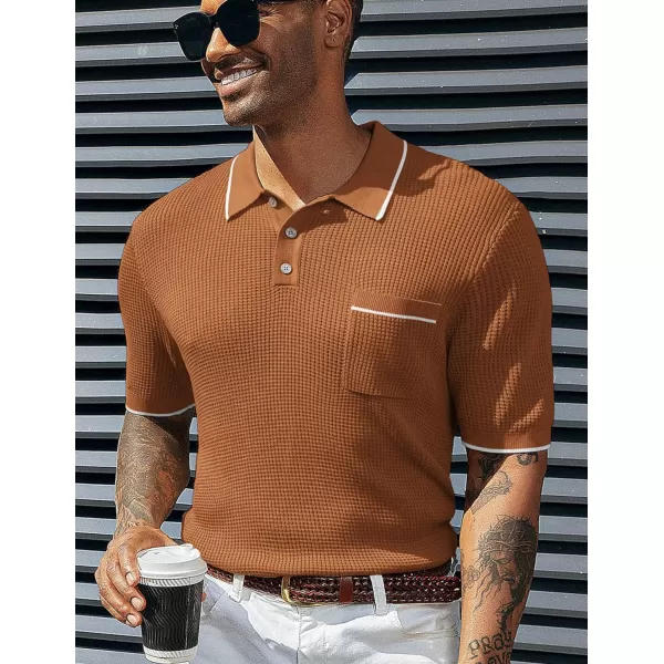 PJ PAUL JONES Men's Hollow Texture Knit Polo Shirts Breathable Contrast Shirt Lightweight Golf Shirts with Pocket