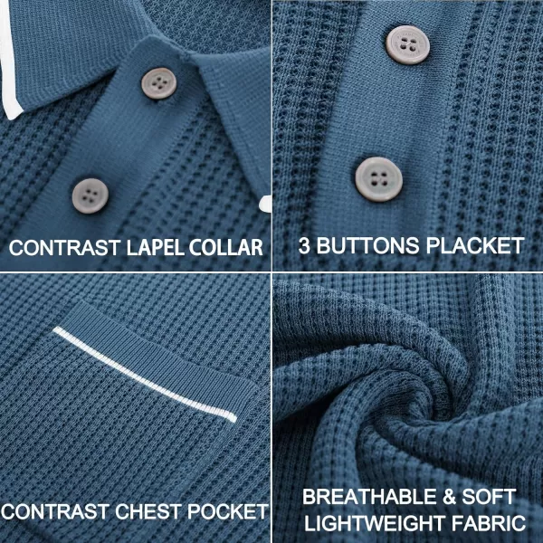 PJ PAUL JONES Men's Hollow Texture Knit Polo Shirts Breathable Contrast Shirt Lightweight Golf Shirts with Pocket