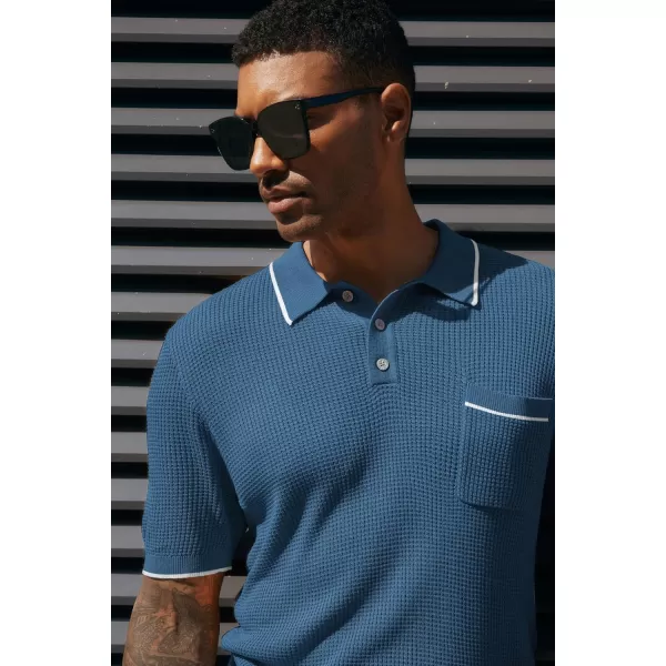 PJ PAUL JONES Men's Hollow Texture Knit Polo Shirts Breathable Contrast Shirt Lightweight Golf Shirts with Pocket