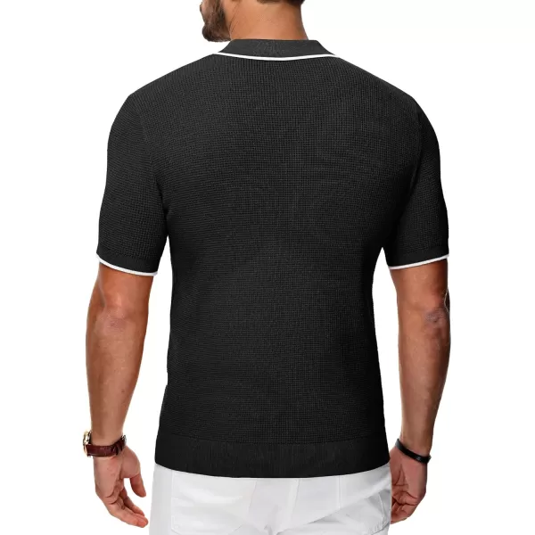 PJ PAUL JONES Men's Hollow Texture Knit Polo Shirts Breathable Contrast Shirt Lightweight Golf Shirts with Pocket