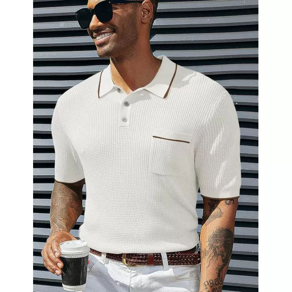 PJ PAUL JONES Men's Hollow Texture Knit Polo Shirts Breathable Contrast Shirt Lightweight Golf Shirts with Pocket