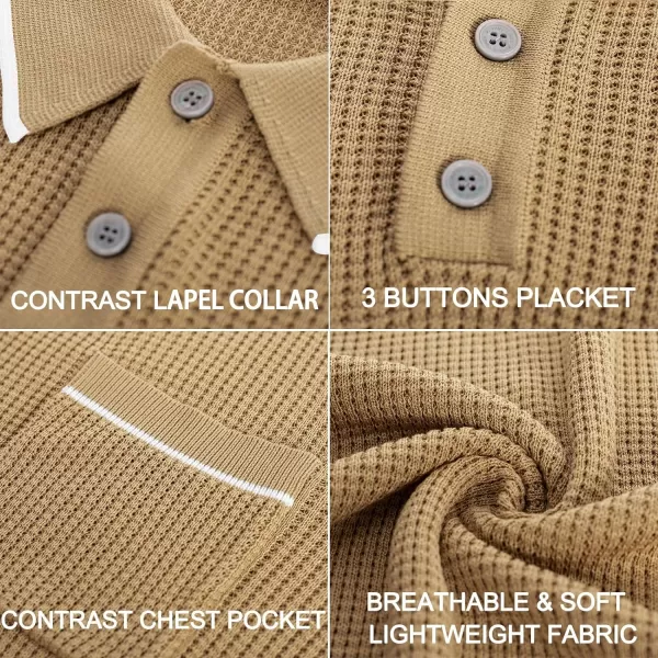 PJ PAUL JONES Men's Hollow Texture Knit Polo Shirts Breathable Contrast Shirt Lightweight Golf Shirts with Pocket