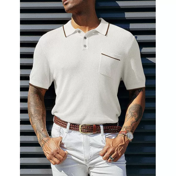 PJ PAUL JONES Men's Hollow Texture Knit Polo Shirts Breathable Contrast Shirt Lightweight Golf Shirts with Pocket