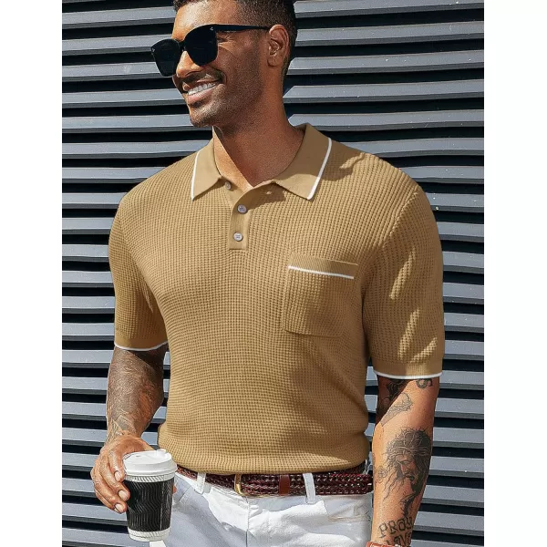 PJ PAUL JONES Men's Hollow Texture Knit Polo Shirts Breathable Contrast Shirt Lightweight Golf Shirts with Pocket