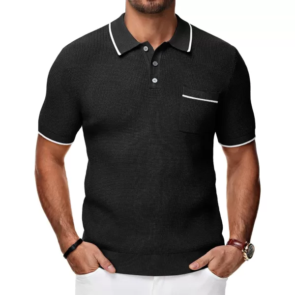 PJ PAUL JONES Men's Hollow Texture Knit Polo Shirts Breathable Contrast Shirt Lightweight Golf Shirts with Pocket
