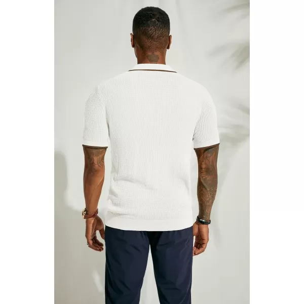 PJ PAUL JONES Men's Hollow Texture Knit Polo Shirts Breathable Contrast Shirt Lightweight Golf Shirts with Pocket