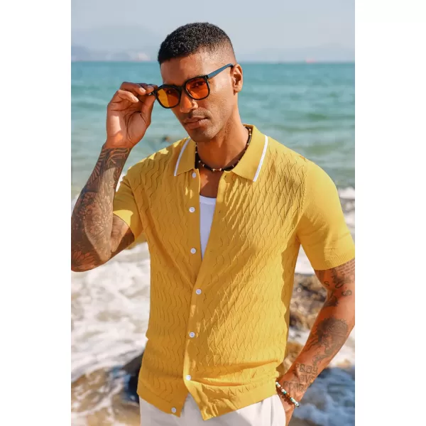 PJ PAUL JONES Men's Knit Button Down Shirts Vintage Polo Shirts Casual Beach Shirts
