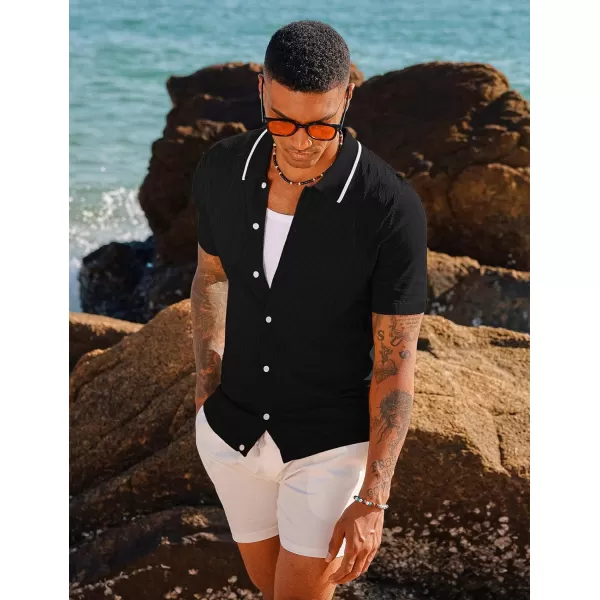 PJ PAUL JONES Men's Knit Button Down Shirts Vintage Polo Shirts Casual Beach Shirts