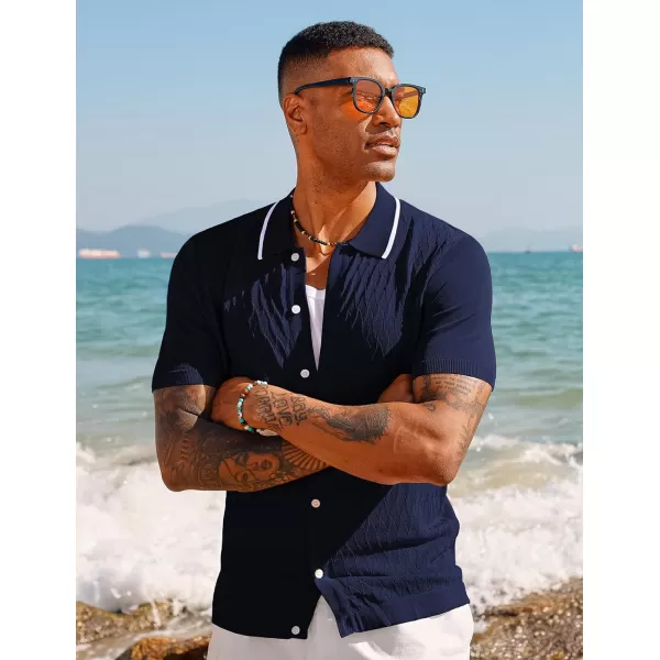 PJ PAUL JONES Men's Knit Button Down Shirts Vintage Polo Shirts Casual Beach Shirts