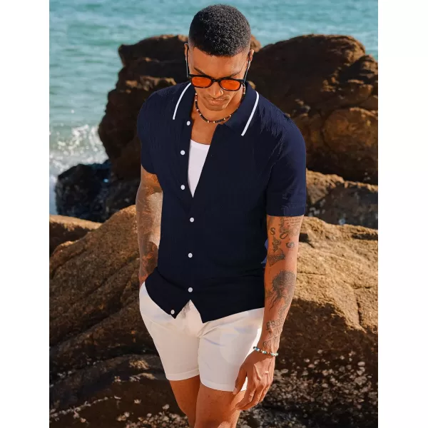 PJ PAUL JONES Men's Knit Button Down Shirts Vintage Polo Shirts Casual Beach Shirts