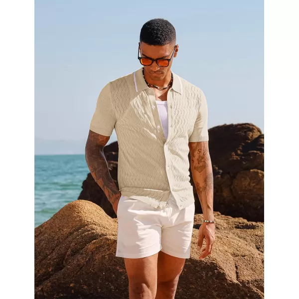 PJ PAUL JONES Men's Knit Button Down Shirts Vintage Polo Shirts Casual Beach Shirts