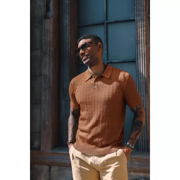 PJ PAUL JONES Mens Knit Polo Shirt Short Sleeve Hollow Out Knit Shirt Texture Knitted Polo