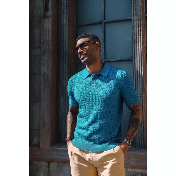PJ PAUL JONES Mens Knit Polo Shirt Short Sleeve Hollow Out Knit Shirt Texture Knitted Polo