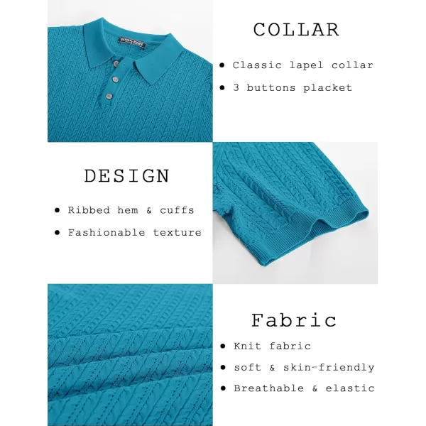 PJ PAUL JONES Mens Knit Polo Shirt Short Sleeve Hollow Out Knit Shirt Texture Knitted Polo