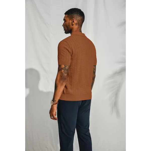 PJ PAUL JONES Mens Knit Polo Shirt Short Sleeve Hollow Out Knit Shirt Texture Knitted Polo