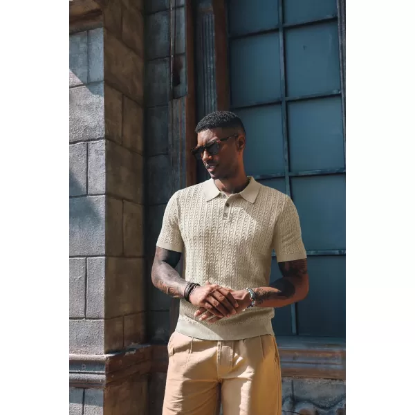 PJ PAUL JONES Mens Knit Polo Shirt Short Sleeve Hollow Out Knit Shirt Texture Knitted Polo