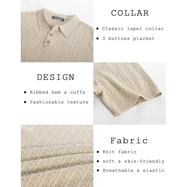 PJ PAUL JONES Mens Knit Polo Shirt Short Sleeve Hollow Out Knit Shirt Texture Knitted Polo