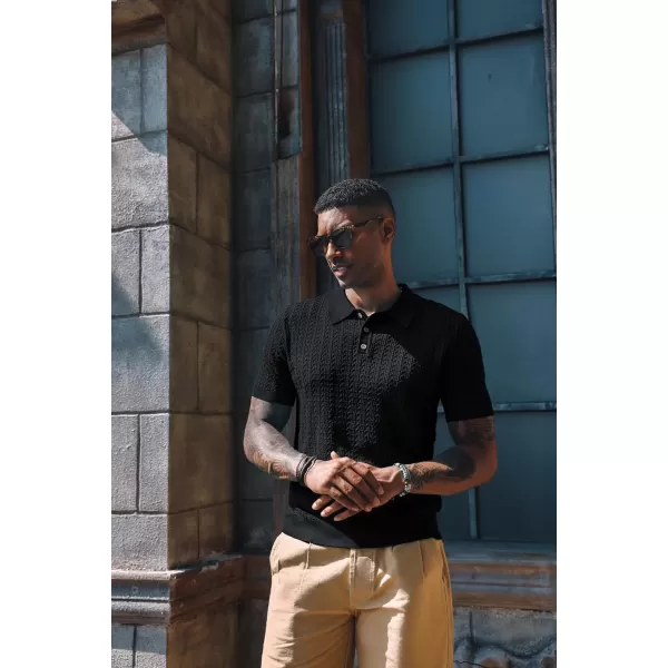 PJ PAUL JONES Mens Knit Polo Shirt Short Sleeve Hollow Out Knit Shirt Texture Knitted Polo
