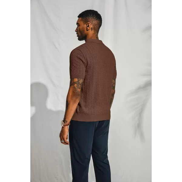 PJ PAUL JONES Mens Knit Polo Shirt Short Sleeve Hollow Out Knit Shirt Texture Knitted Polo