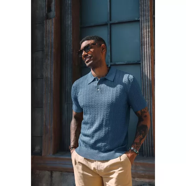 PJ PAUL JONES Mens Knit Polo Shirt Short Sleeve Hollow Out Knit Shirt Texture Knitted Polo