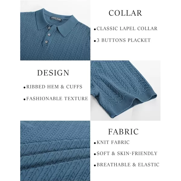 PJ PAUL JONES Mens Knit Polo Shirt Short Sleeve Hollow Out Knit Shirt Texture Knitted Polo