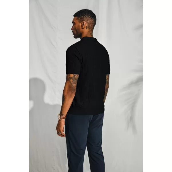 PJ PAUL JONES Mens Knit Polo Shirt Short Sleeve Hollow Out Knit Shirt Texture Knitted Polo