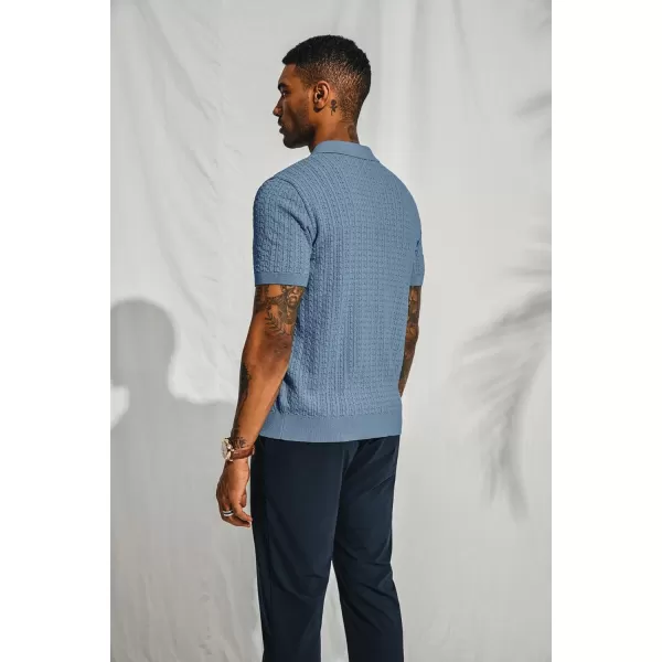 PJ PAUL JONES Mens Knit Polo Shirt Short Sleeve Hollow Out Knit Shirt Texture Knitted Polo