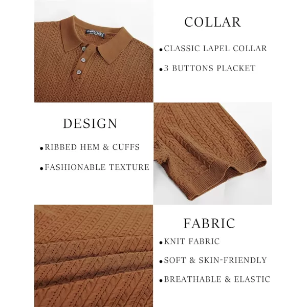 PJ PAUL JONES Mens Knit Polo Shirt Short Sleeve Hollow Out Knit Shirt Texture Knitted Polo
