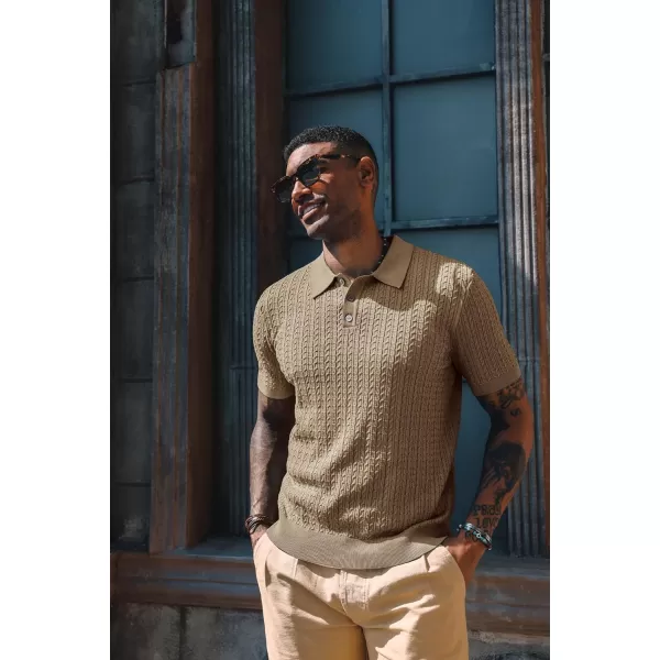 PJ PAUL JONES Mens Knit Polo Shirt Short Sleeve Hollow Out Knit Shirt Texture Knitted Polo