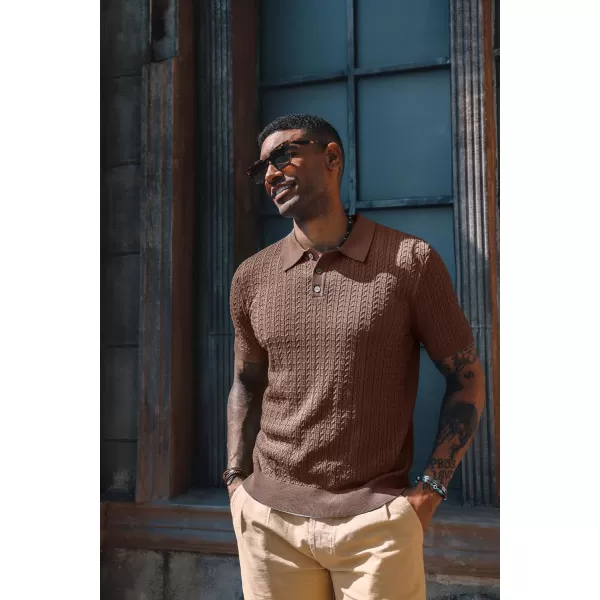 PJ PAUL JONES Mens Knit Polo Shirt Short Sleeve Hollow Out Knit Shirt Texture Knitted Polo