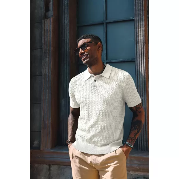 PJ PAUL JONES Mens Knit Polo Shirt Short Sleeve Hollow Out Knit Shirt Texture Knitted Polo