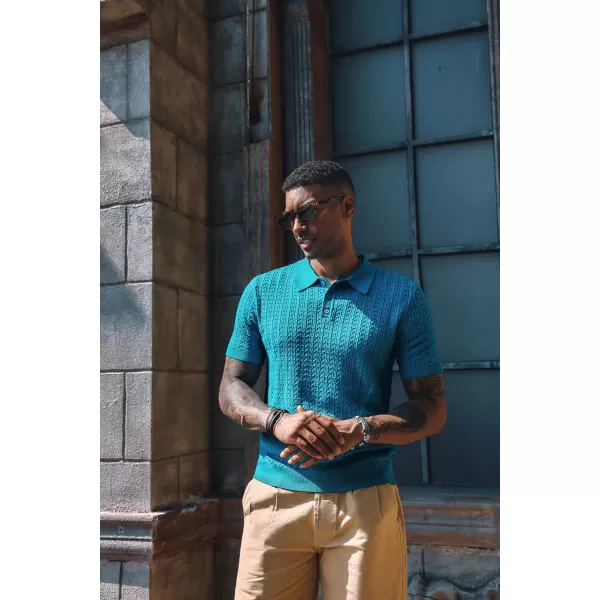 PJ PAUL JONES Mens Knit Polo Shirt Short Sleeve Hollow Out Knit Shirt Texture Knitted Polo