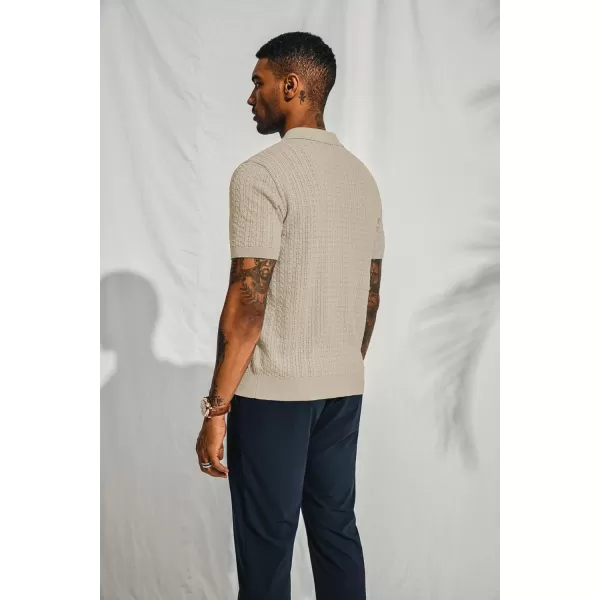 PJ PAUL JONES Mens Knit Polo Shirt Short Sleeve Hollow Out Knit Shirt Texture Knitted Polo