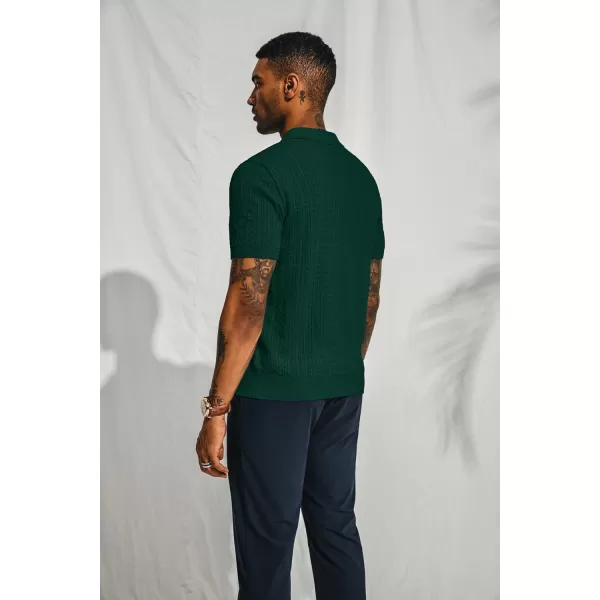 PJ PAUL JONES Mens Knit Polo Shirt Short Sleeve Hollow Out Knit Shirt Texture Knitted Polo