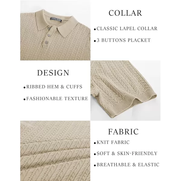 PJ PAUL JONES Mens Knit Polo Shirt Short Sleeve Hollow Out Knit Shirt Texture Knitted Polo