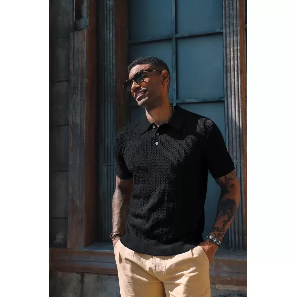 PJ PAUL JONES Mens Knit Polo Shirt Short Sleeve Hollow Out Knit Shirt Texture Knitted Polo