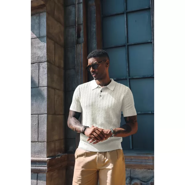 PJ PAUL JONES Mens Knit Polo Shirt Short Sleeve Hollow Out Knit Shirt Texture Knitted Polo