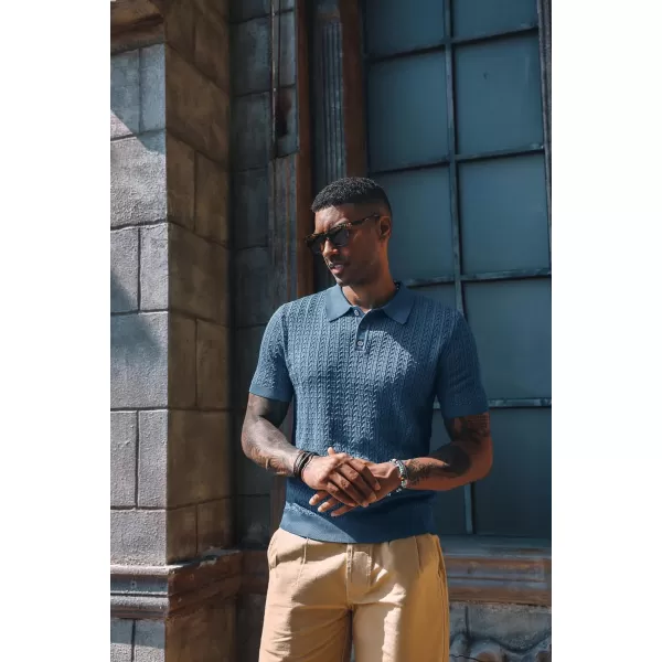 PJ PAUL JONES Mens Knit Polo Shirt Short Sleeve Hollow Out Knit Shirt Texture Knitted Polo