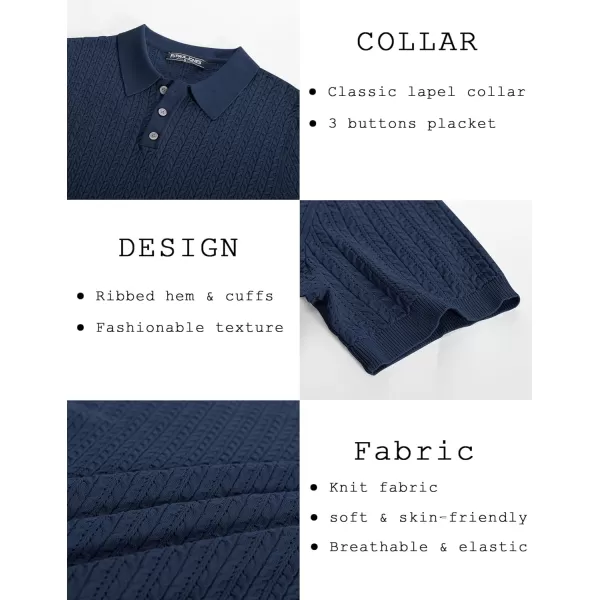 PJ PAUL JONES Mens Knit Polo Shirt Short Sleeve Hollow Out Knit Shirt Texture Knitted Polo