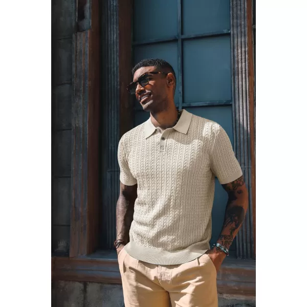 PJ PAUL JONES Mens Knit Polo Shirt Short Sleeve Hollow Out Knit Shirt Texture Knitted Polo
