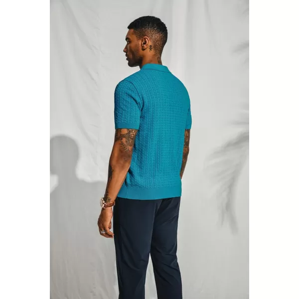 PJ PAUL JONES Mens Knit Polo Shirt Short Sleeve Hollow Out Knit Shirt Texture Knitted Polo