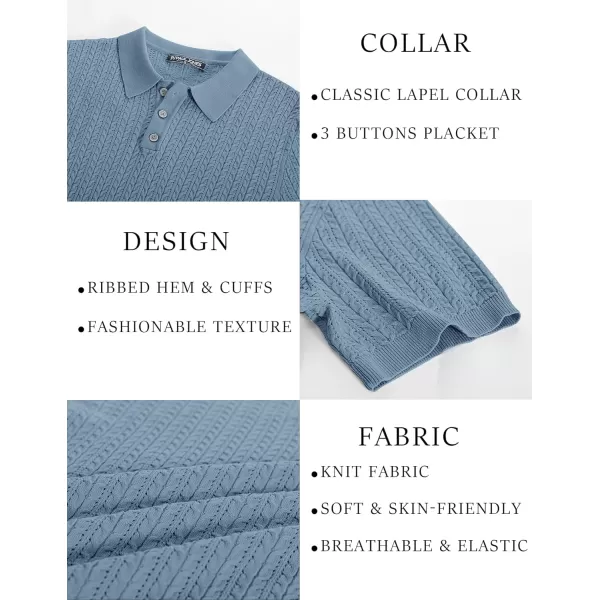 PJ PAUL JONES Mens Knit Polo Shirt Short Sleeve Hollow Out Knit Shirt Texture Knitted Polo